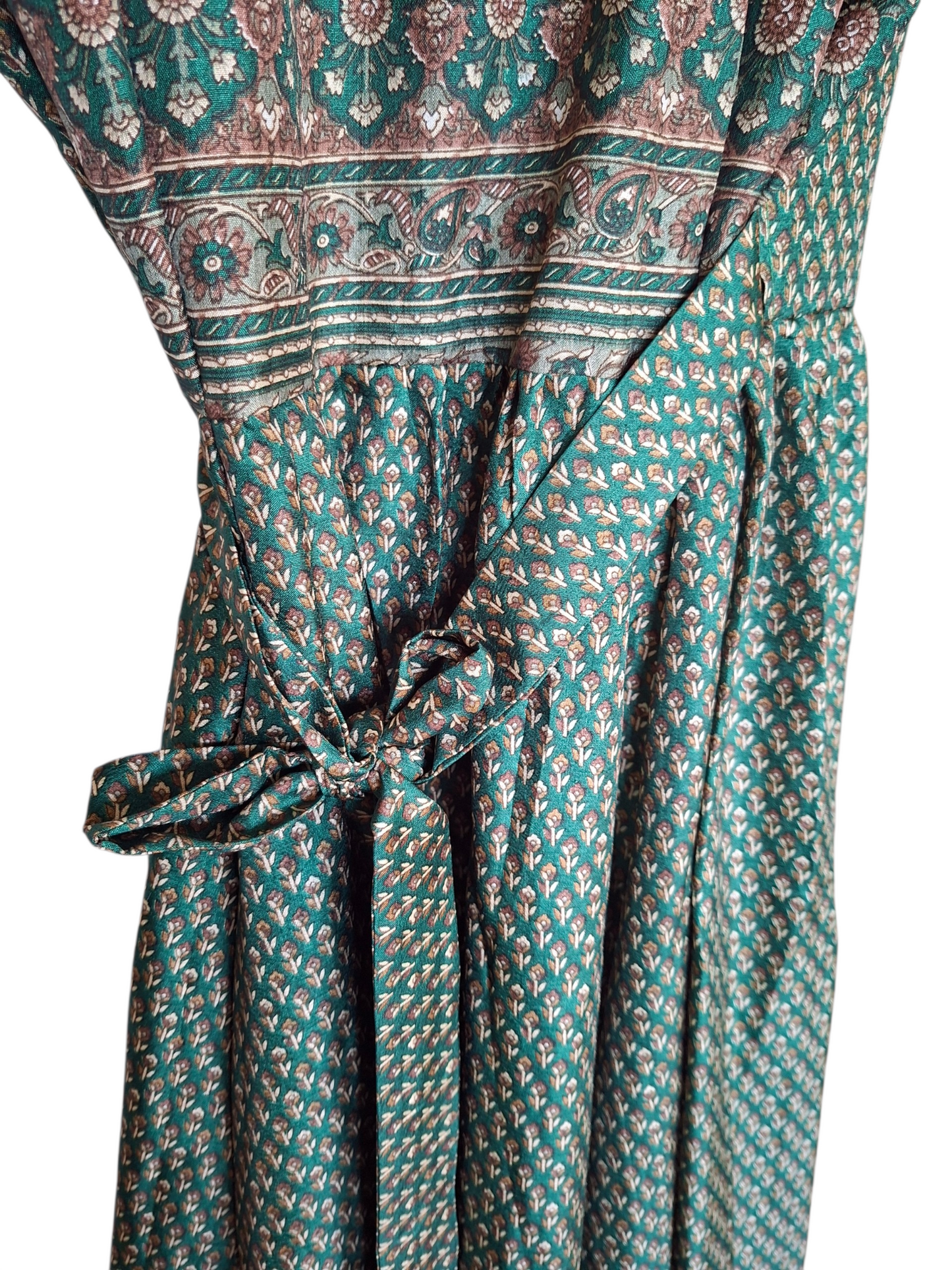 Vestito wrap dress fatto a mano verde I Was a Sari sustainable fashion, L