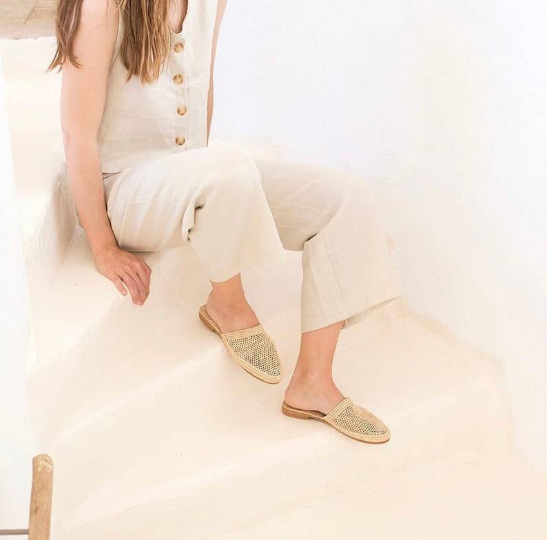 Raffia Sandals Handmade in Morocco, Raffia Shoes Boho Sandal: 7 US