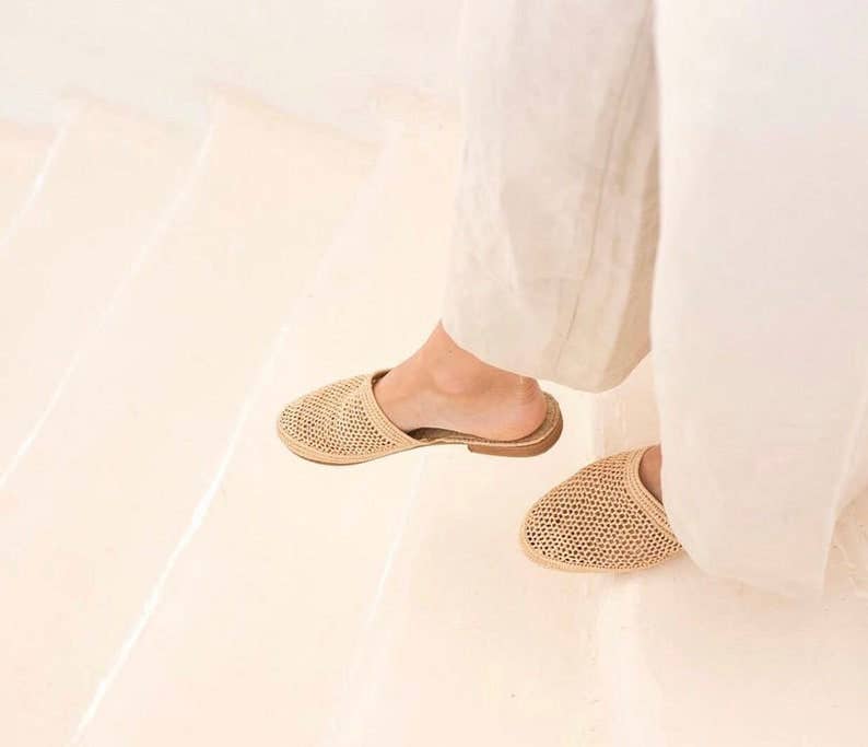 Raffia Sandals Handmade in Morocco, Raffia Shoes Boho Sandal: 7 US