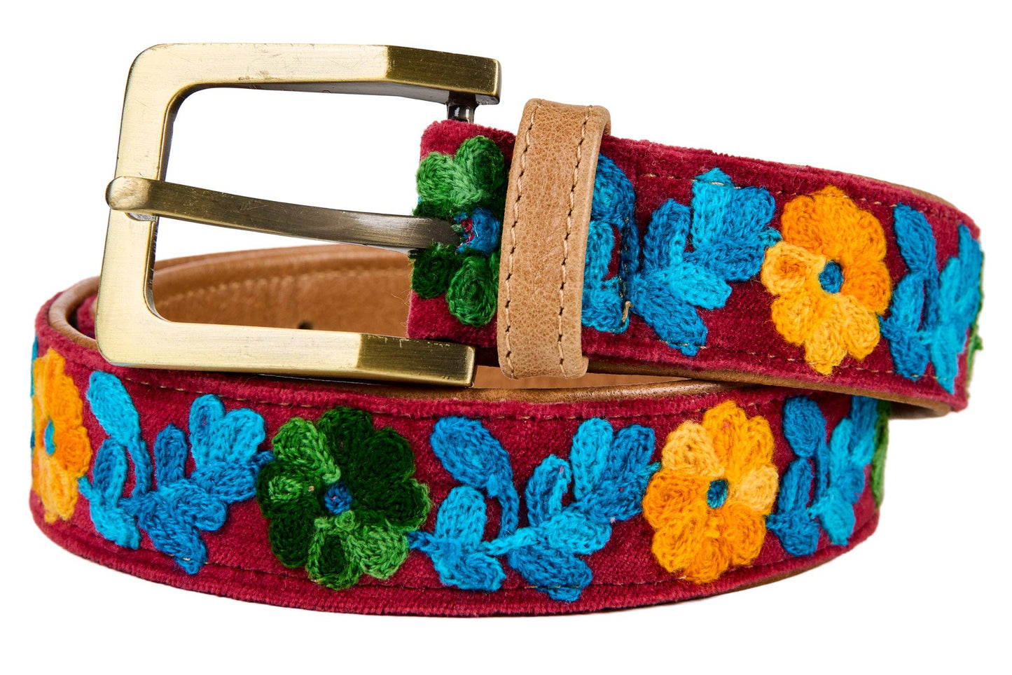 Skagit - Embroidered Belt Size 100 Red Background: MULTICOLOUR / LEATHER, COTTON