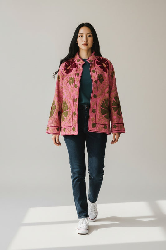 Cotton Suzani Jacket - Pink