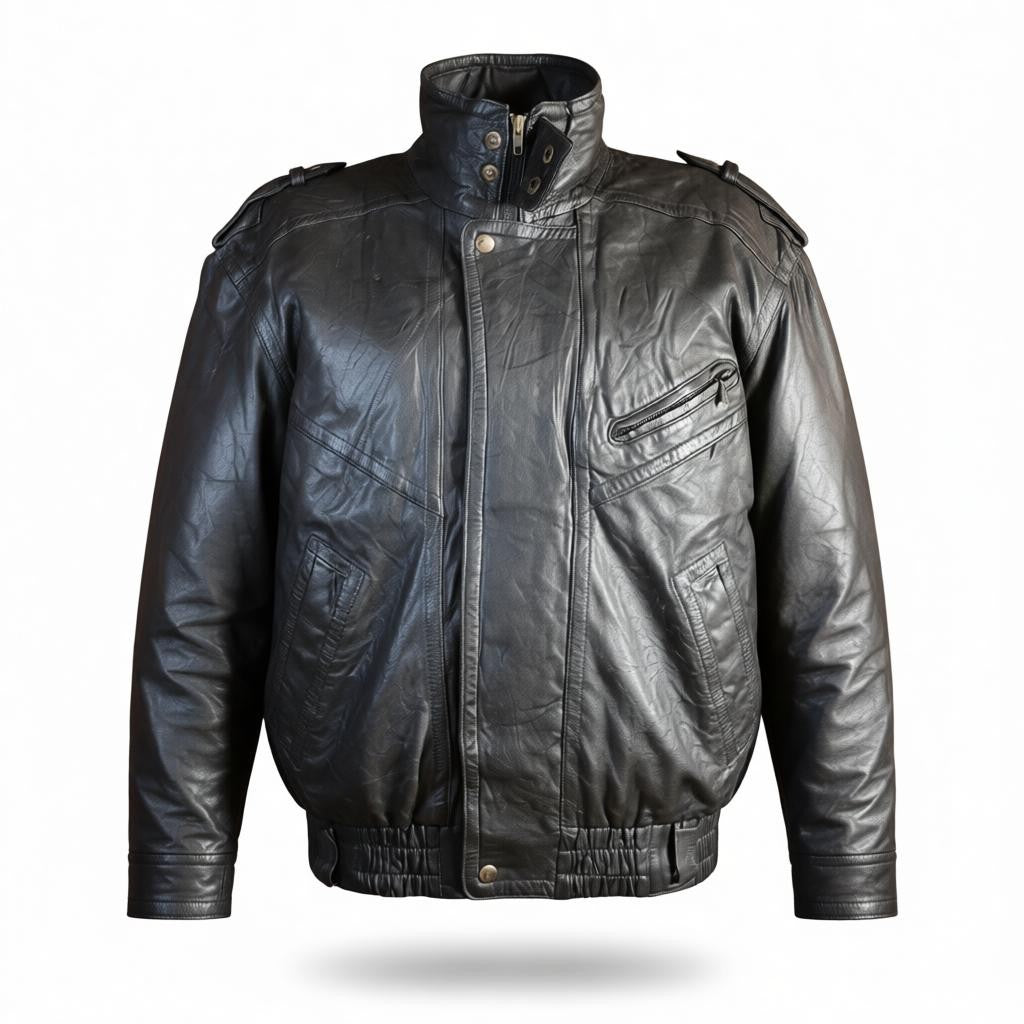 Vintage leather jacket with high neck
