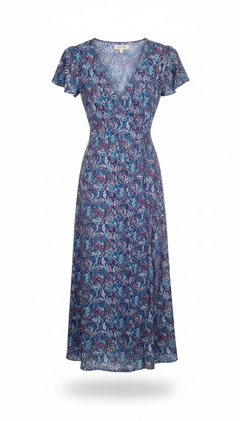 Vestito wrap dress fatto a mano blu I Was a Sari sustainable fashion, L