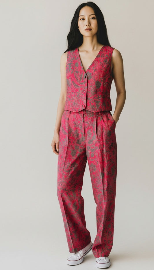 Set coordinato rosso I Was a Sari sustainable fashion sets, L