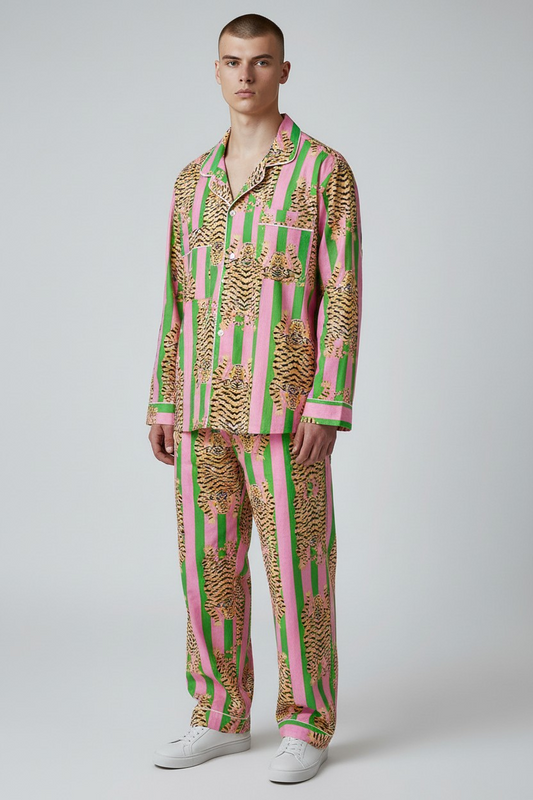 Tiger Stripe Pyjamas - Pink Green: Large(L)