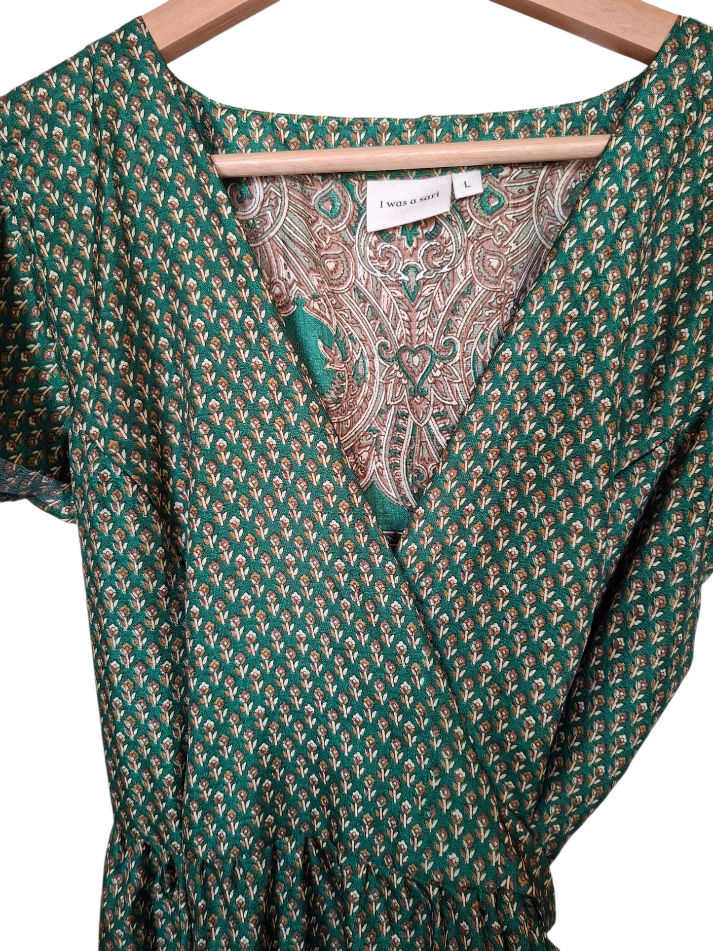 Vestito wrap dress fatto a mano verde I Was a Sari sustainable fashion, L