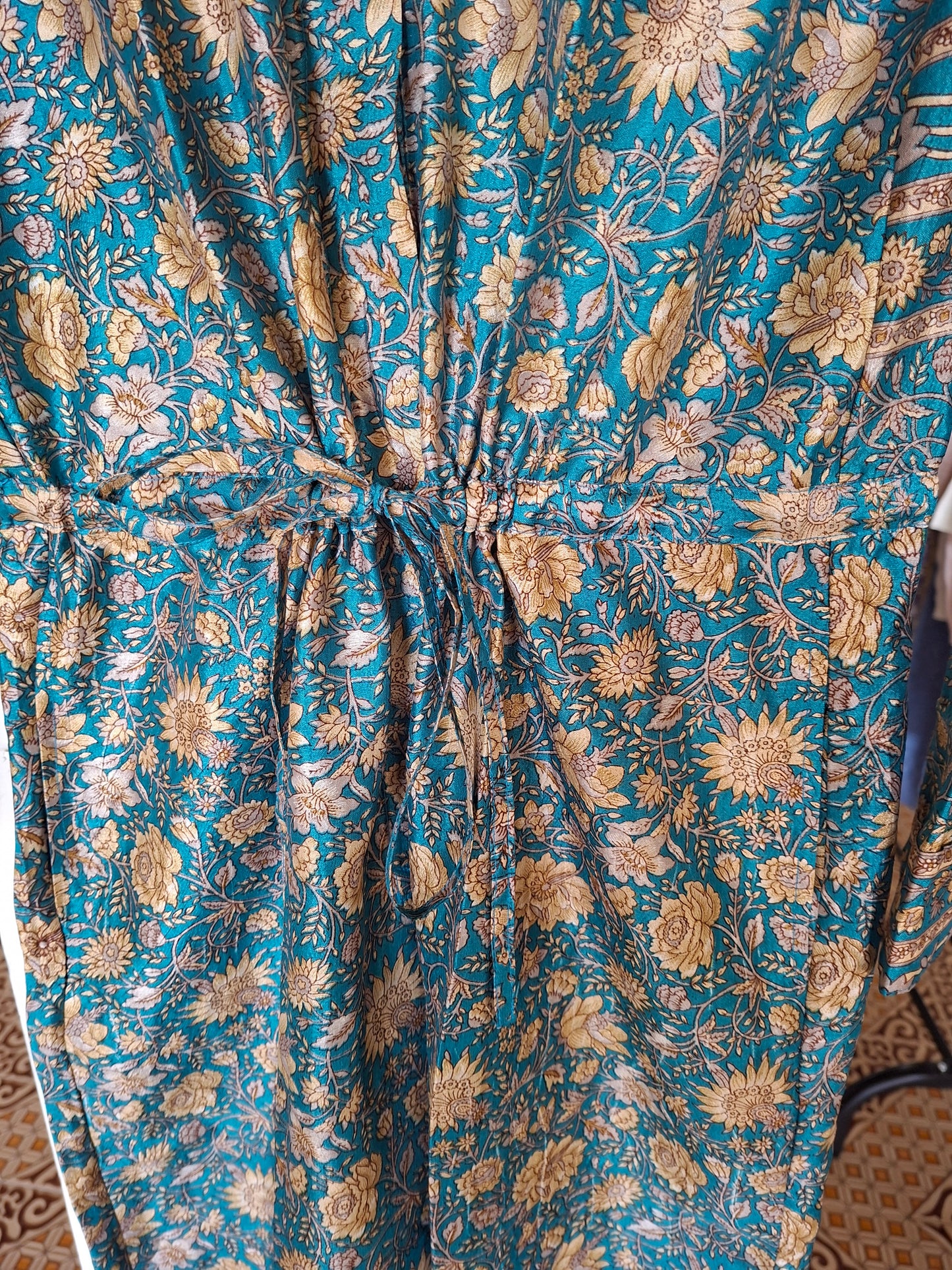 Tuta jumpsuit fatta a mano azzurra I Was a Sari sustainable fashion, M