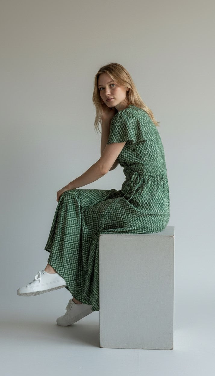 Vestito wrap dress fatto a mano verde I Was a Sari sustainable fashion, L