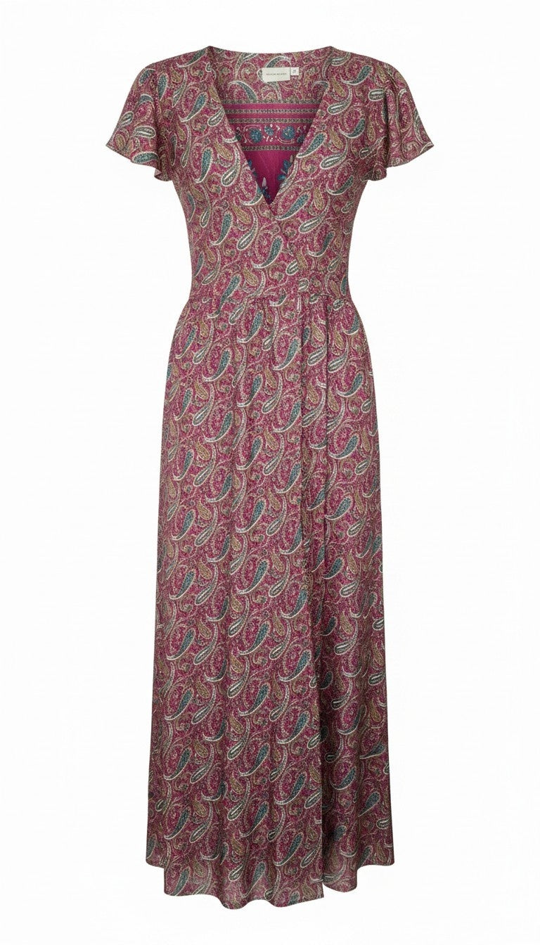 Vestito wrap dress fatto a mano rosso I Was a Sari sustainable fashion, M