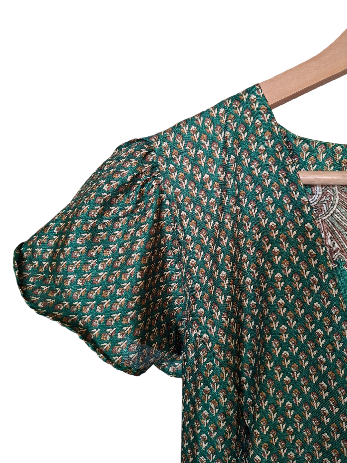 Vestito wrap dress fatto a mano verde I Was a Sari sustainable fashion, L