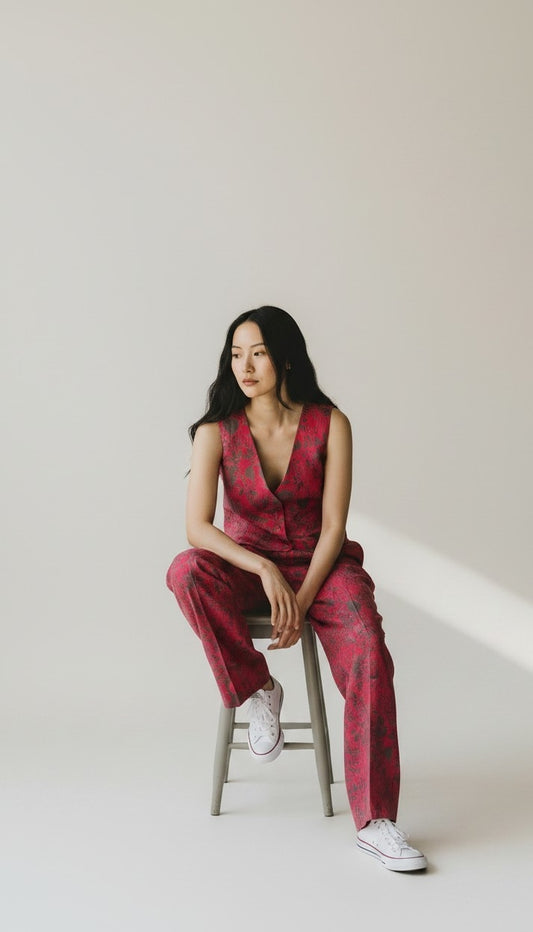 Set coordinato rosso I Was a Sari sustainable fashion sets, L