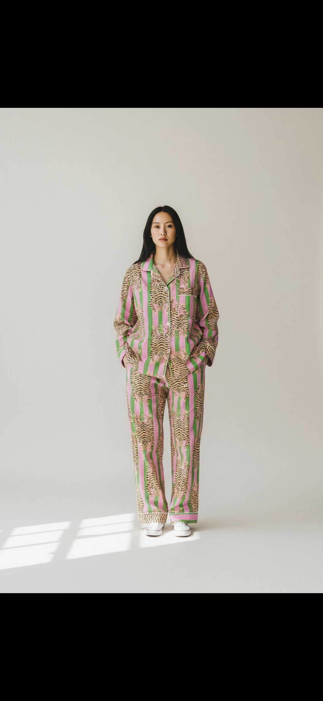 Tiger Stripe Pyjamas - Pink Green: Large(L)
