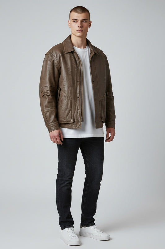 Sleeveless vintage leather jacket